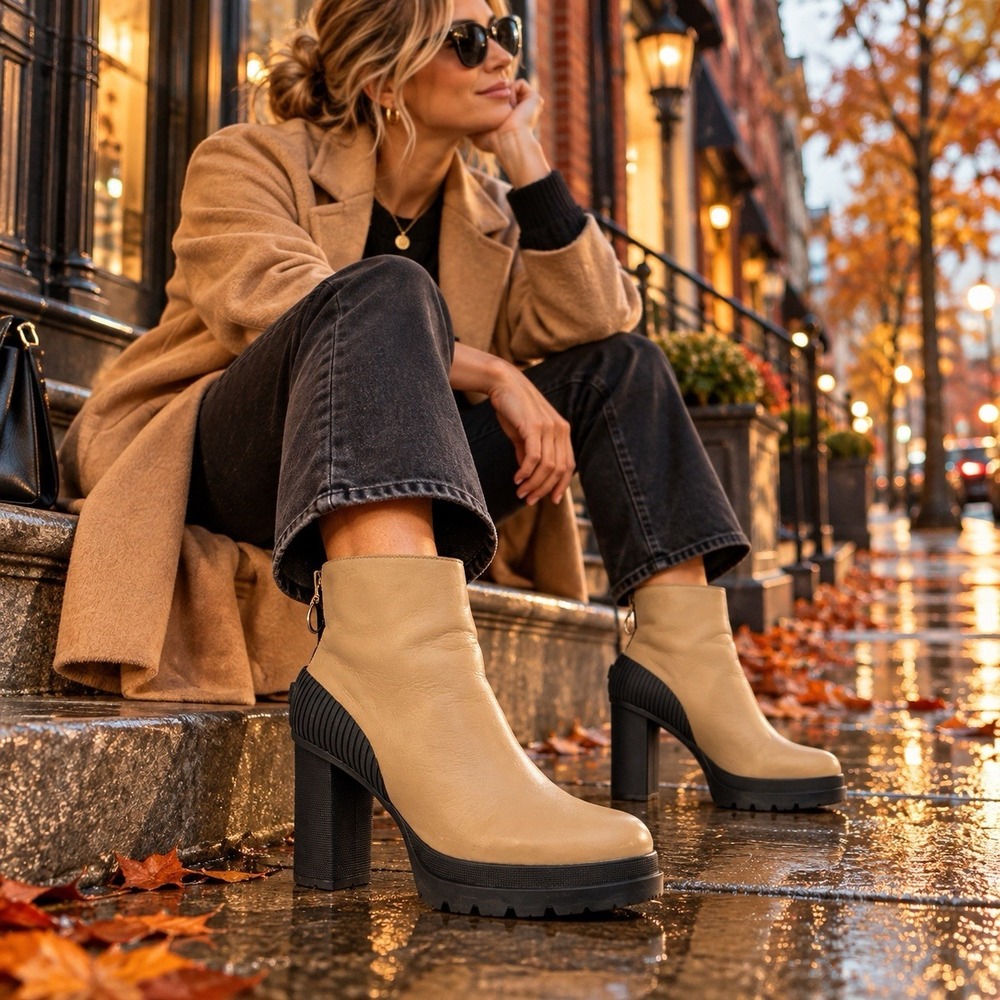 Sorel Dacie Bootie Womens 8 Tan Leather Waterproof Block Heel Zip NL2552-214